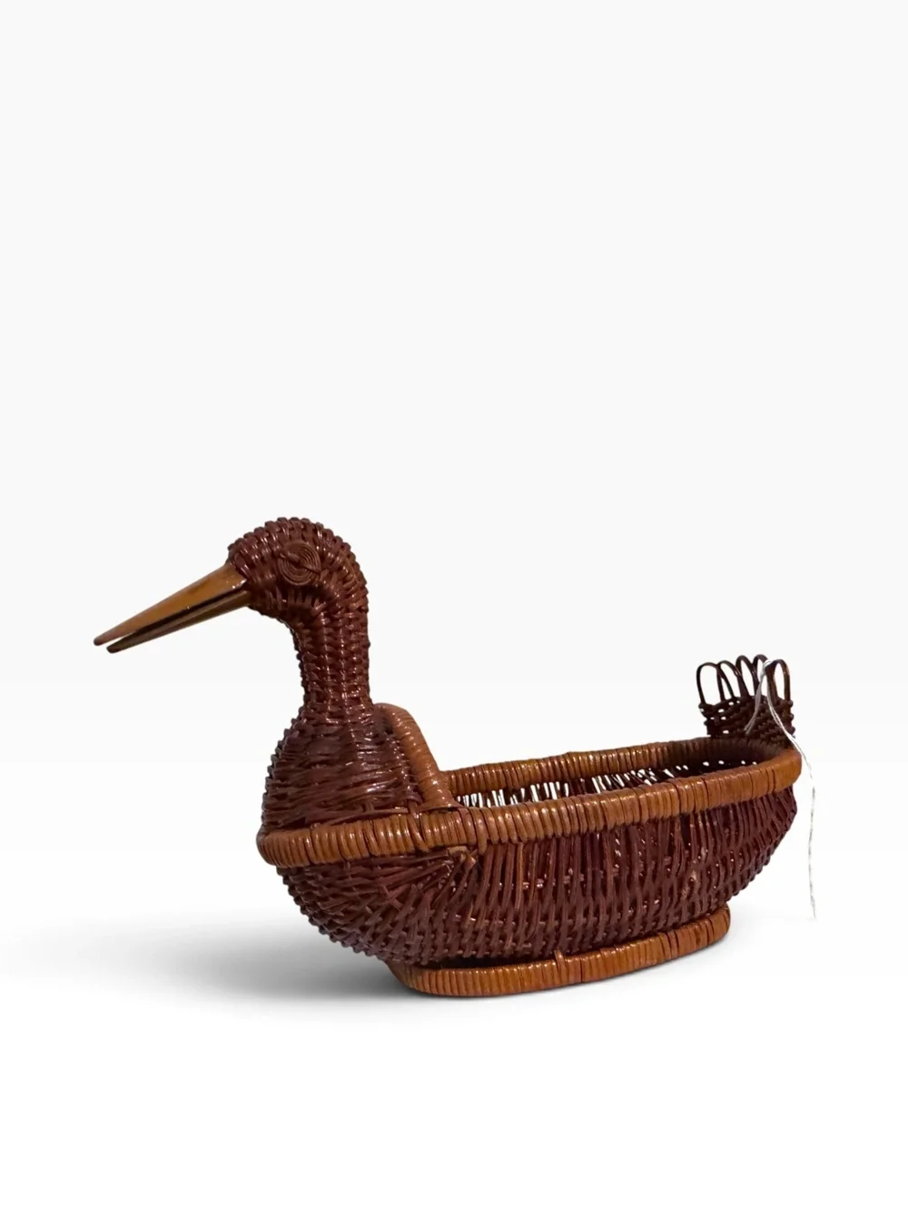Vintage Wicker Duck Basket Handwoven Rattan Bird Goose Boho Farmhouse Decor